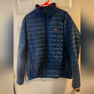 Patagonia Blue Quilted Puffer Jacket with Stand-Up Collar